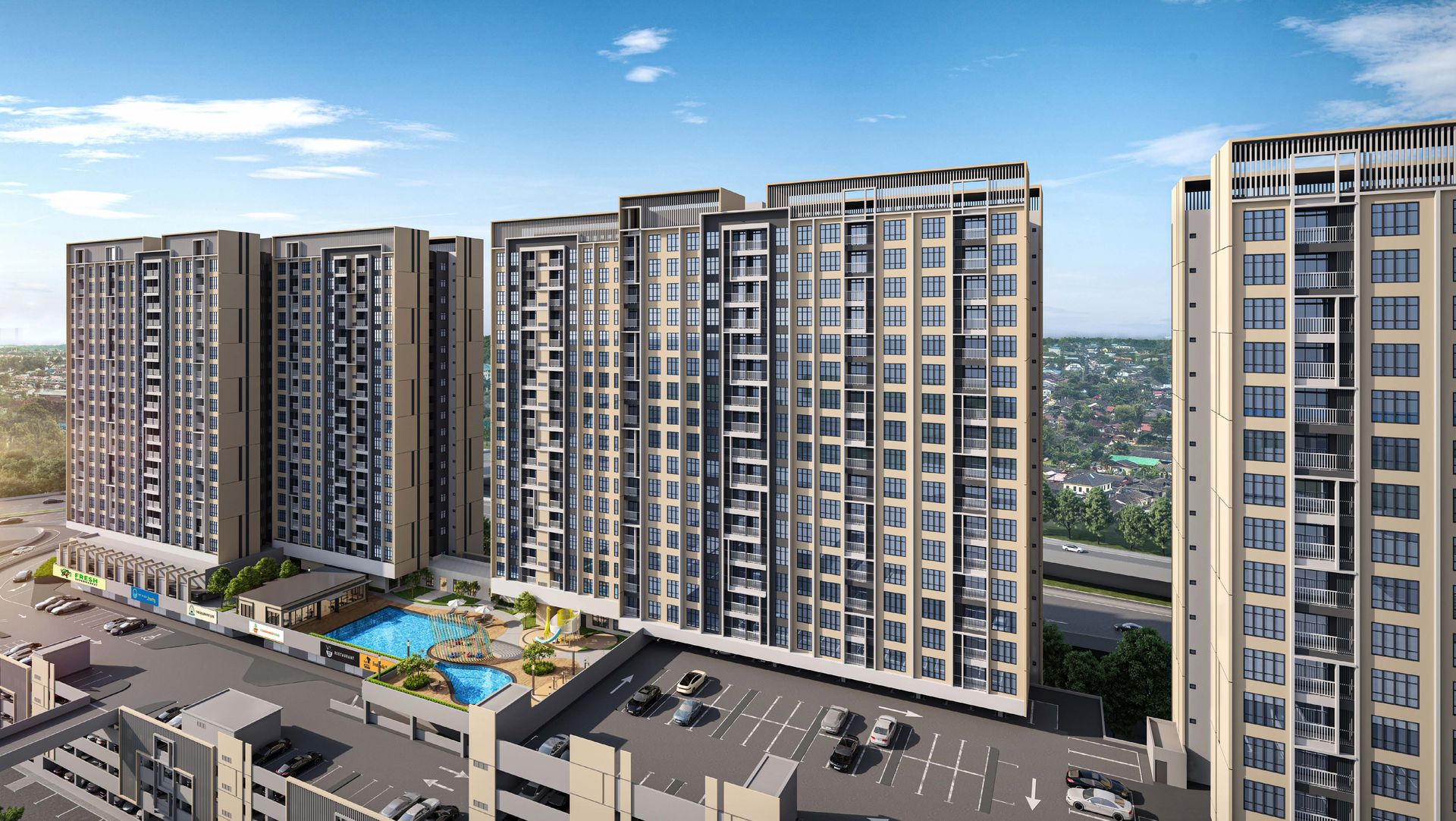 MBW Boulevard 1 podium with ground-floor shops, car park and facilities deck